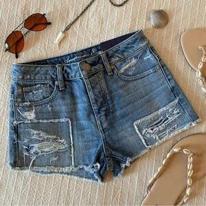 Y2K AEO Rip, Patch & Repair Super High Waisted Shortie Shorts